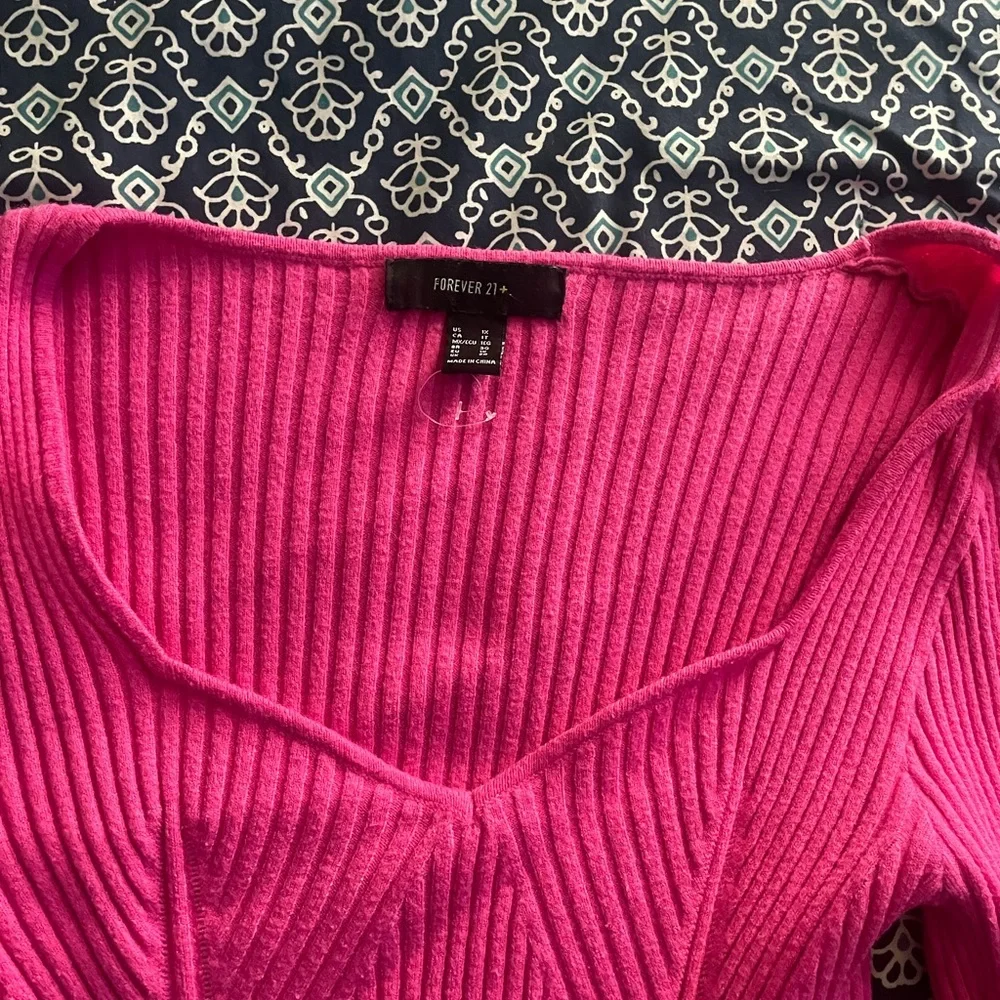 Pink Ribbed Knit Sweater Top - Picture 5 of 7